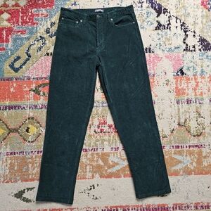 Lands End Men's Square Rigger Corduroy Pants 33x32 Green Ribbed Retro Cords 70s